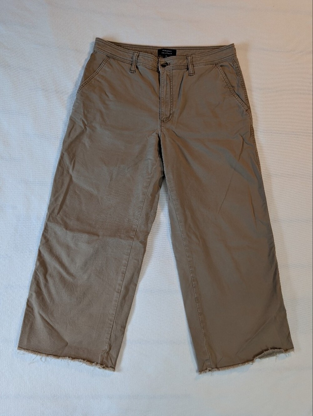 Banana Republic High Rise Wide Leg Cropped Pants Khaki Chino Raw Hem Womens 10